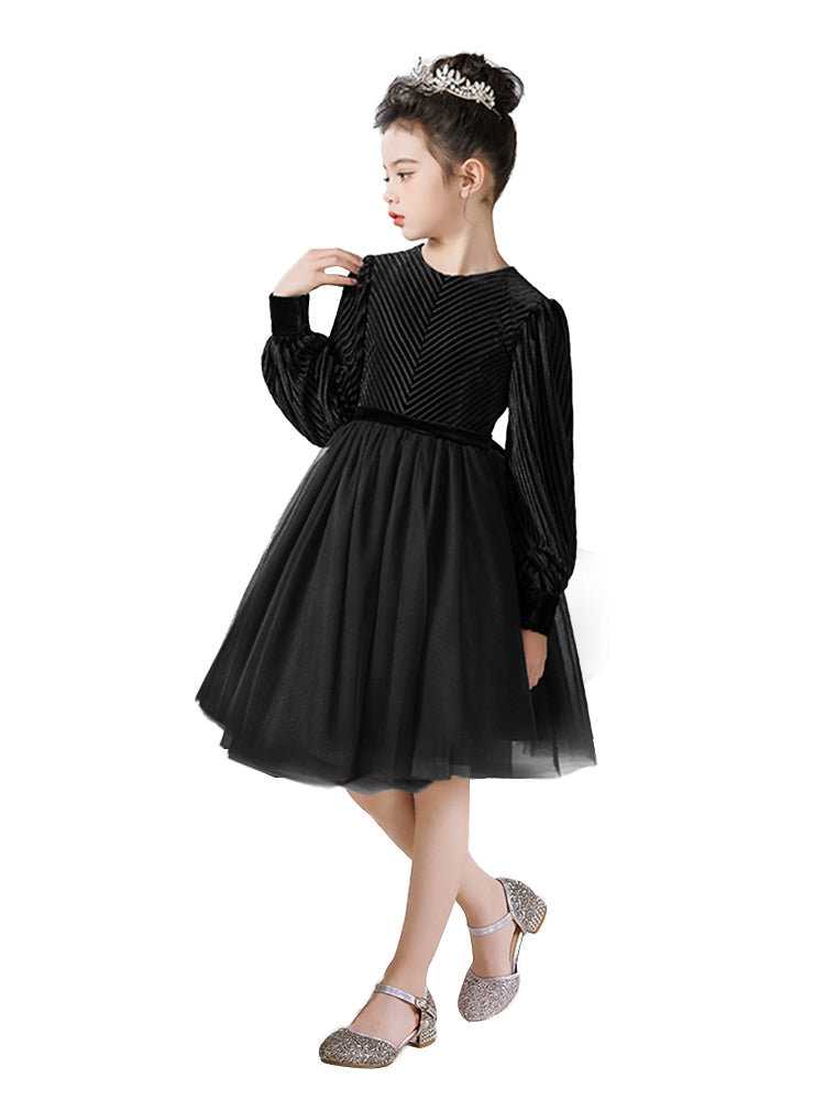 Girls Velvet Flower Girl Dress Elegant Formal Dress Lantern Long Sleeves Girls Birthday Party Dress, Dusty Rose / 8 Girls Velvet Flower Girl Dress Elegant Formal Dress Lantern Long Sleeves Girls Birthday Party Dress, Dusty Rose / 8