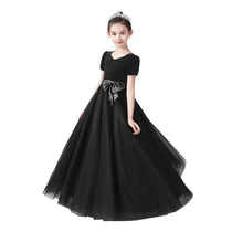 Dideyttawl Velvet Girls Formal Dress With V Neck Puff Sleeves