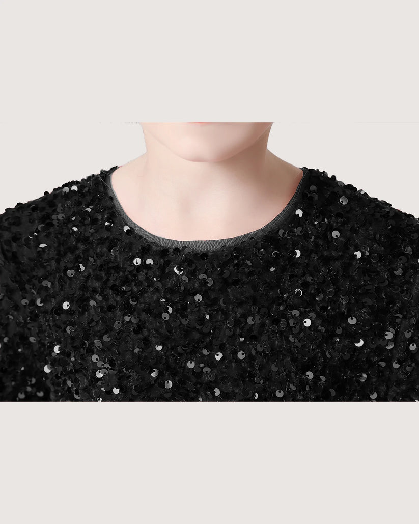 Black Sequin A-line Girls Formal Dress Front View