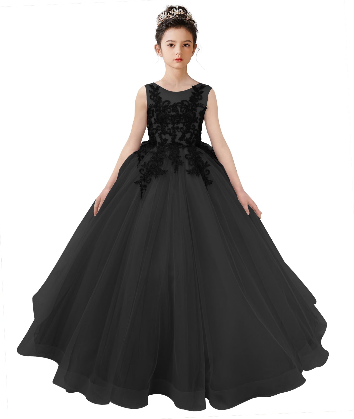 Dideyttawl 2026 Spring Lace Appliqué Ruffle Tulle Pageant Dress Ball Gown 1st Communion Formal Dress Pageant Birthday Party Dress
