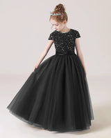 Black Tulle A-line Girls Formal Dress Front View