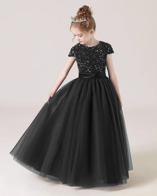 Black Tulle A-line Girls Formal Dress Front View