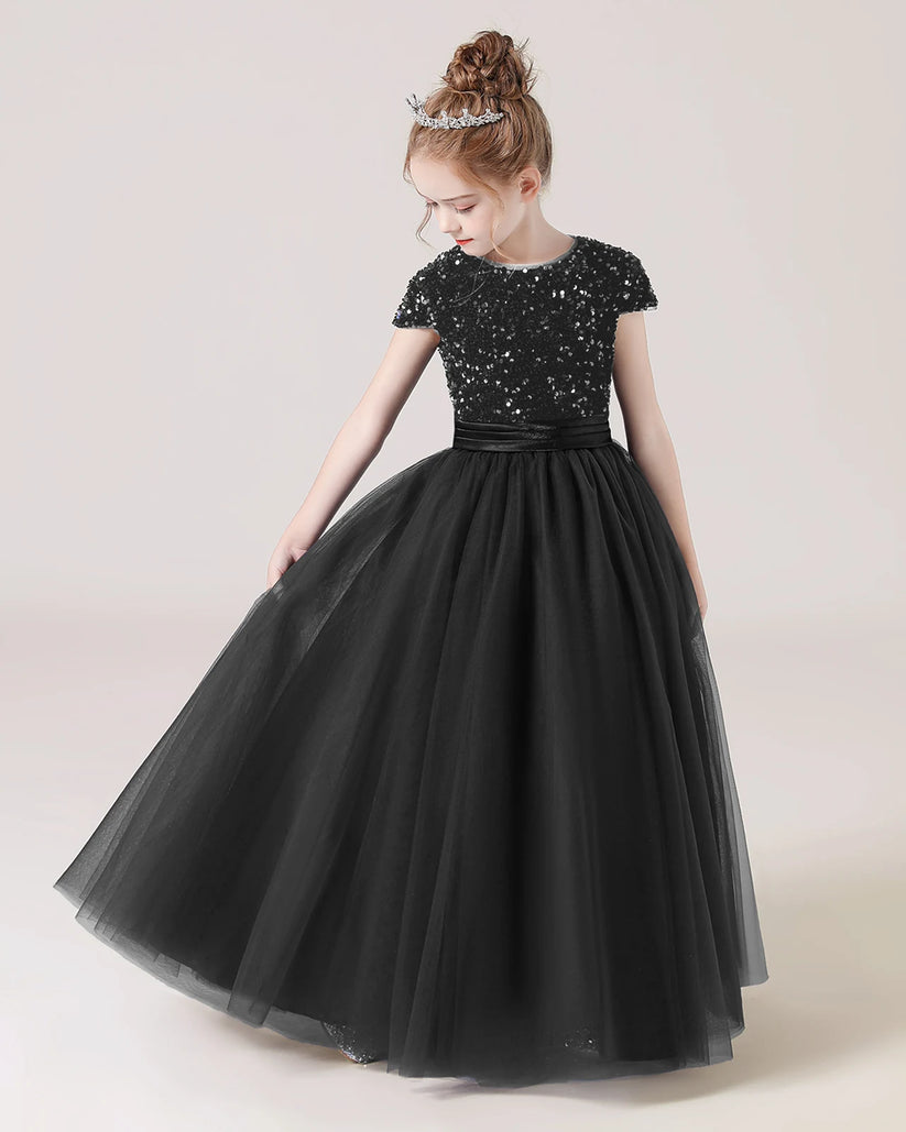 Black Tulle A-line Girls Formal Dress Front View
