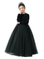 Dideyttawl Velvet Elegant Girls Formal Dress Lantern Long Sleeves Girls Birthday Party Dress