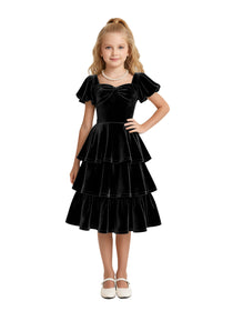 Dideyttawl Pleated Velvet Girls Formal Dress with Short Formal Party Gown 2543