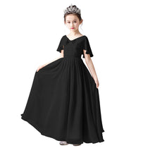 Dideyttawl Cape Sleeves Chiffon Junior Bridesmaid Dress for Wedding