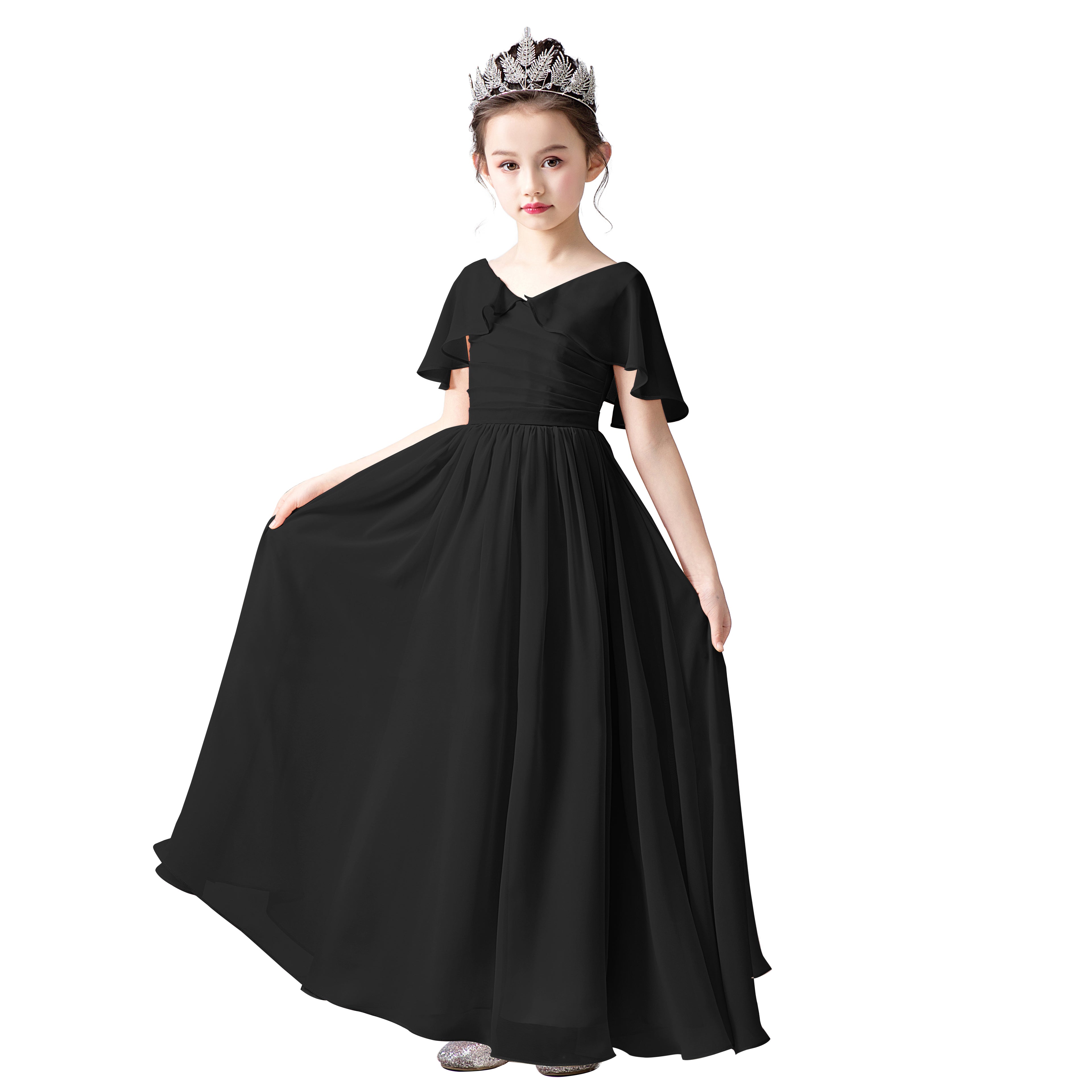 Dideyttawl Cape Sleeves Chiffon Junior Bridesmaid Dress for Wedding