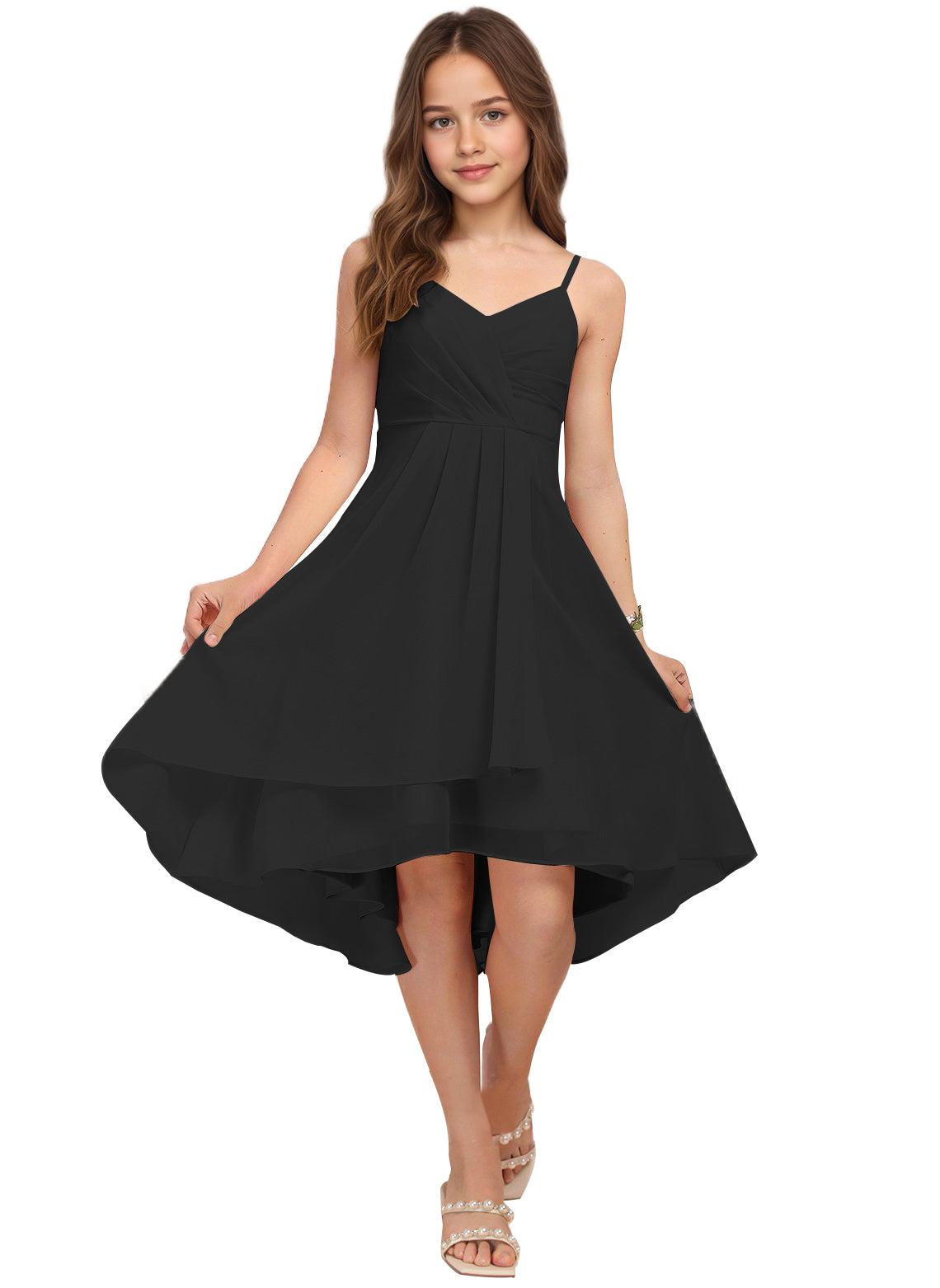 Chiffon Short Junior Bridesmaid Dresses Knee Length Sleeveless Flower Girl Dresses for 4-16 2504