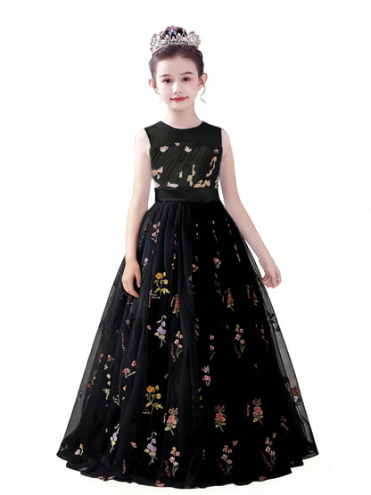 dideyttawl 2026 Fairy Dress for Girls Floral Tulle Flower Girl Dresses Long Sleeveless Jr Bridesmaid Prom Gown 2554