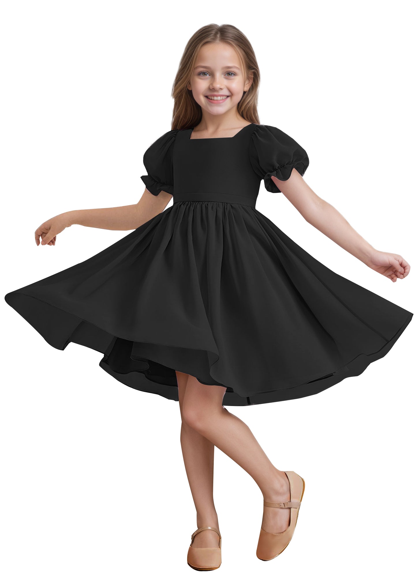 Chiffon Short Sleeves Flower Girl Dresses Knee Length Junior Bridesmaid Dresses for 4-16 650C