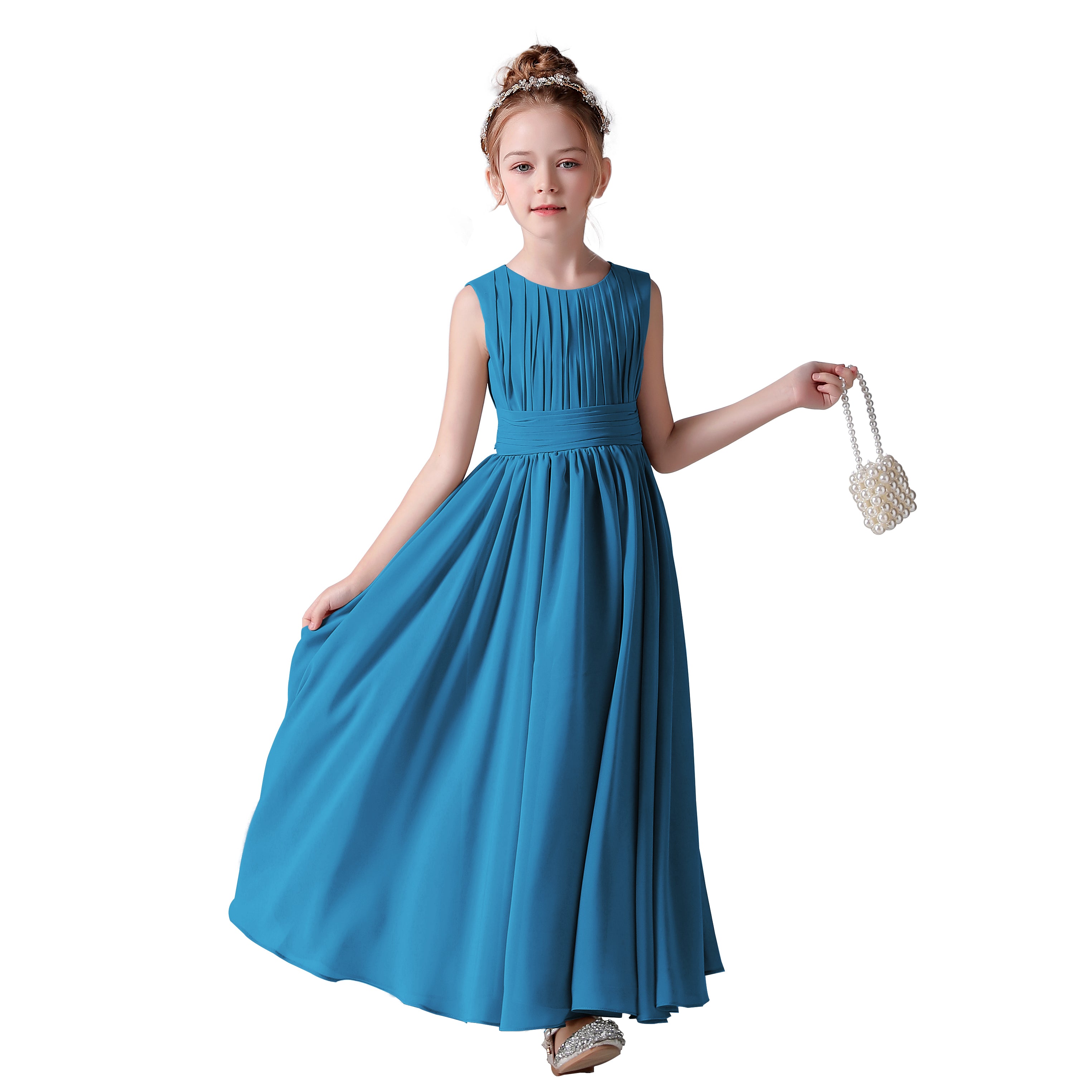 Dideyttawl Pleated Chiffon Flower Girl Dresses Sleeveless Wedding Guest Dress Simple Athenian Style A-Line Dresses for Special Occasion