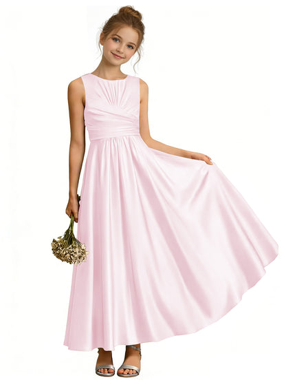 dideyttawl Satin A-Line Junior Bridesmaid Dresses Pleated Girls Special Occasion Gown
