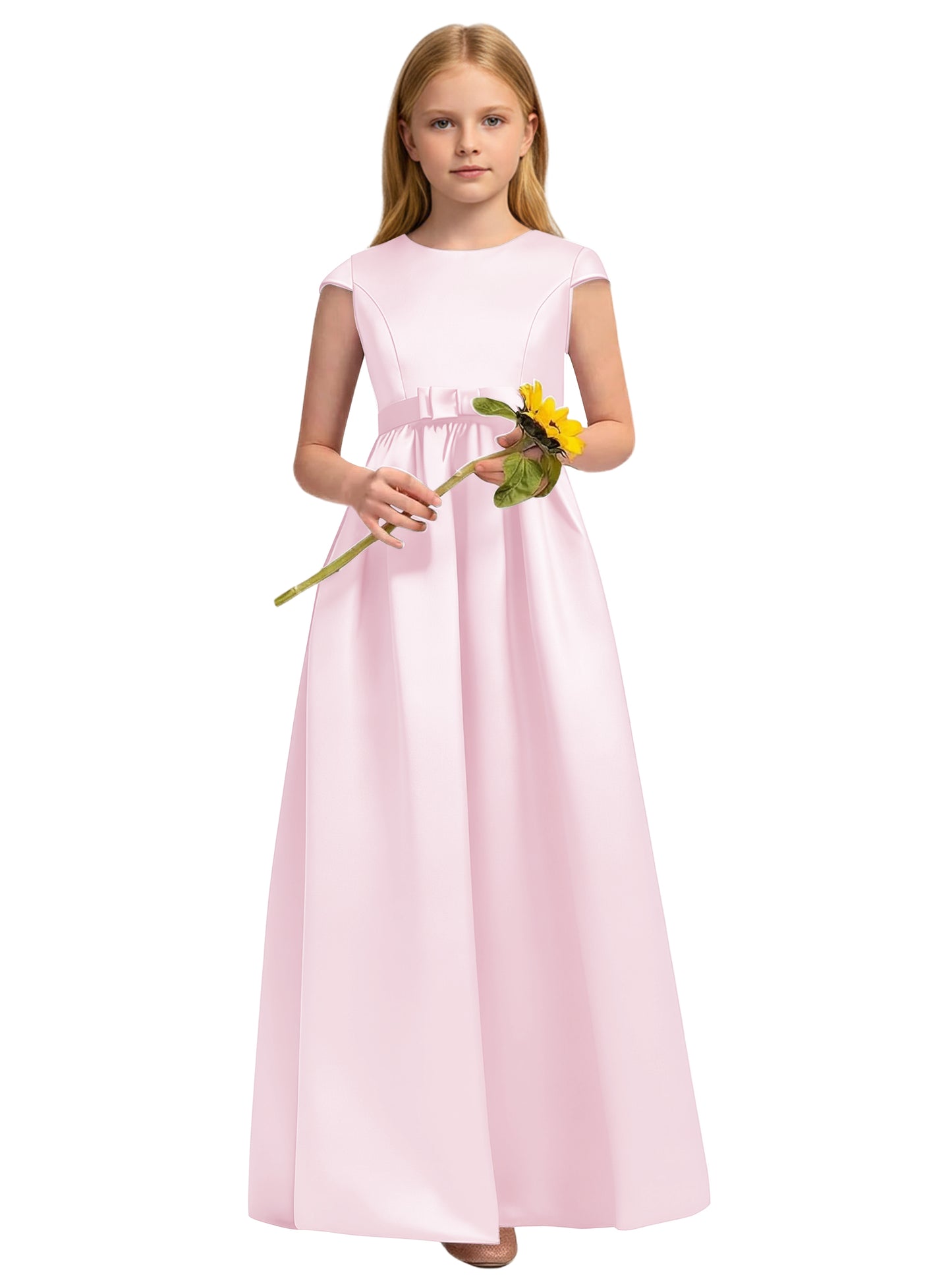 dideyttawl Satin Junior Bridesmaid Dresses Cap Sleeve Pageant Gown 2771