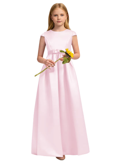 dideyttawl Satin Junior Bridesmaid Dresses Cap Sleeve Pageant Gown 2771
