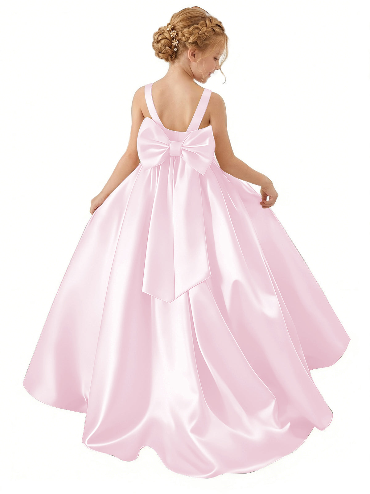 dideyttawl Big Bow Junior Bridesmaid Dresses for Wedding Satin Flower Girls Dress A-Line Princess Pageant Ball Gown Formal Party 2779
