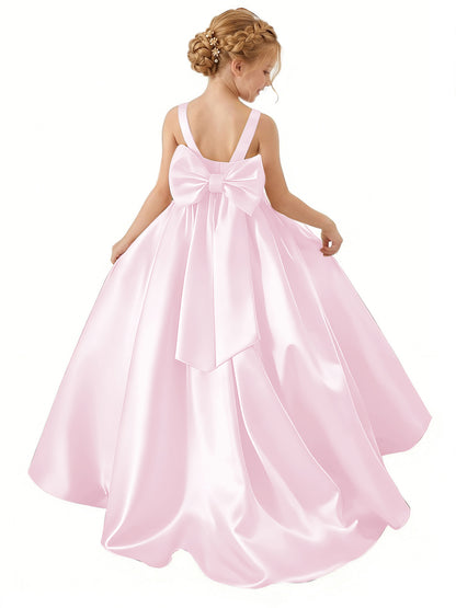 dideyttawl Big Bow Junior Bridesmaid Dresses for Wedding Satin Flower Girls Dress A-Line Princess Pageant Ball Gown Formal Party 2779
