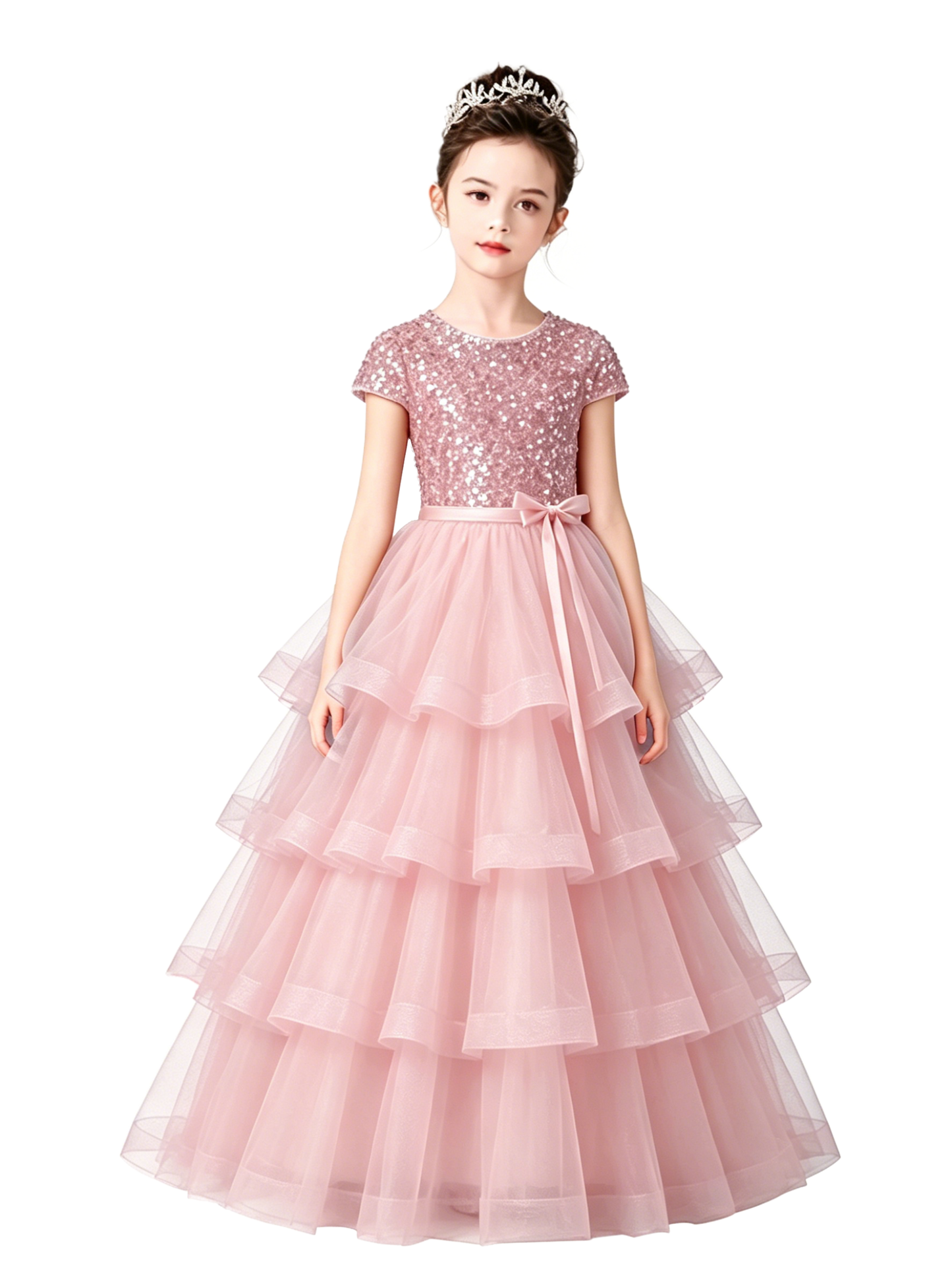 Dideyttawl Puffy Flower Girls Dress Sequins Flower Girl Dresses Sparkly Cap Sleeves Junior Bridesmaid Dress 648
