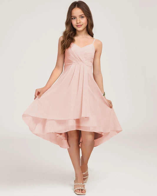 Blush Pink Chiffon A-line Junior Bridesmaid Dress Front View