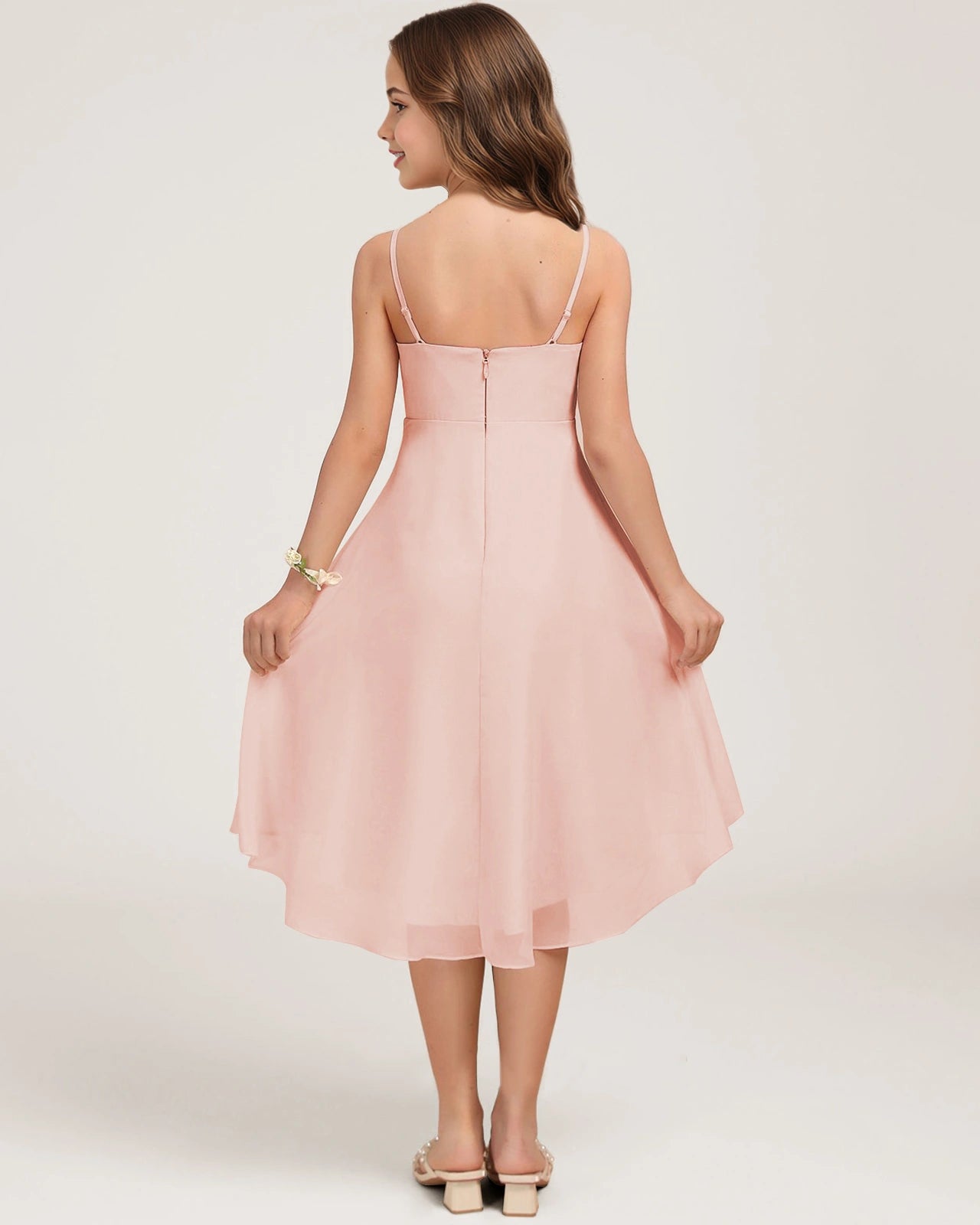 Back Blush Pink Chiffon Junior Bridesmaid Dress