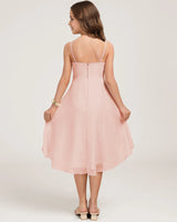 Blush Pink Chiffon A-line Junior Bridesmaid Dress Back View