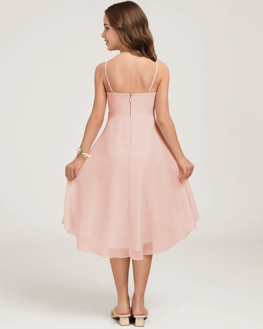 Blush Pink Chiffon A-line Junior Bridesmaid Dress Back View