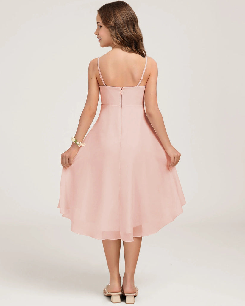 Blush Pink Chiffon A-line Junior Bridesmaid Dress Back View