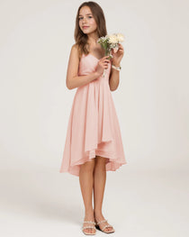 Side Blush Pink Chiffon Junior Bridesmaid Dress