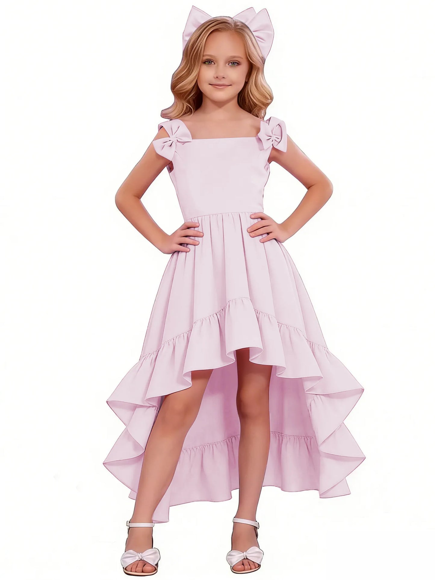 dideyttawl High-Low Junior Bridesmaid Dresses for Girls Chiffon  A-Line Pageant Ball Dress 2636
