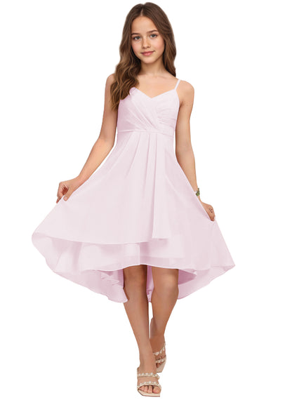 Chiffon Short Junior Bridesmaid Dresses Knee Length Sleeveless Flower Girl Dresses for 4-16 2504
