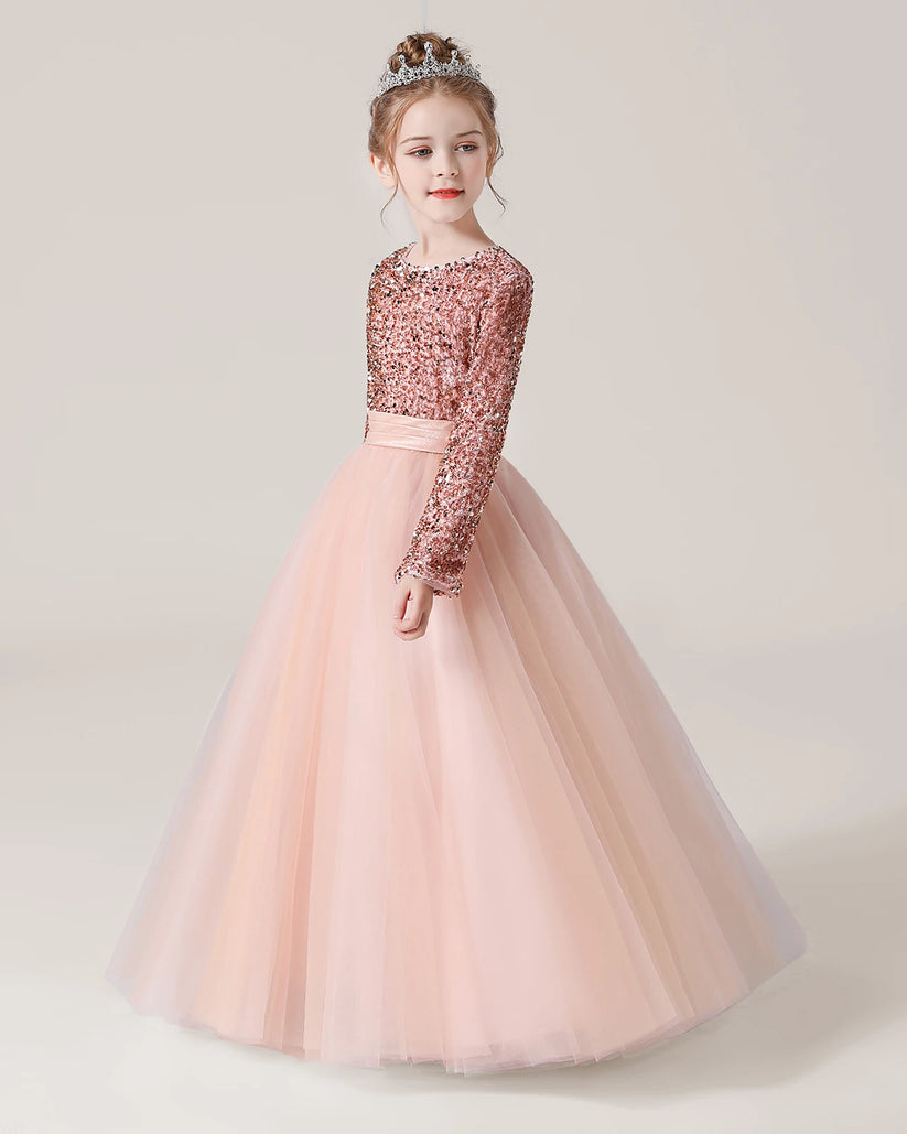 Blush Pink Tulle A-line Girls Formal Dress Side View