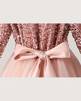 Blush Pink Sequin A-line Girls Formal Dress Back View