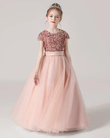 Blush Pink Tulle A-line Girls Formal Dress Front View
