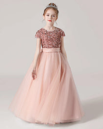 Blush Pink Front Tulle Flower Girls Dress