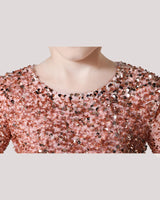 Blush Pink Sequin A-line Girls Formal Dress Front View