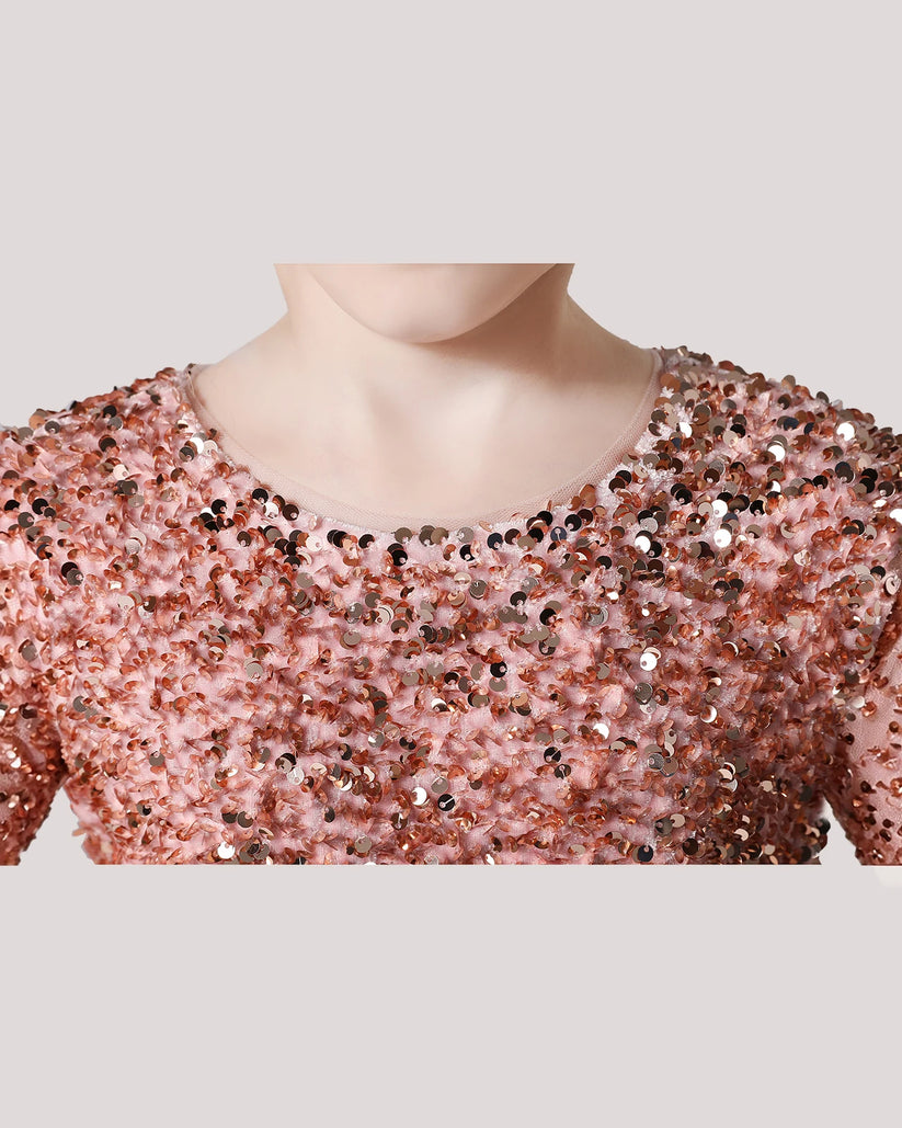 Blush Pink Sequin A-line Girls Formal Dress Front View