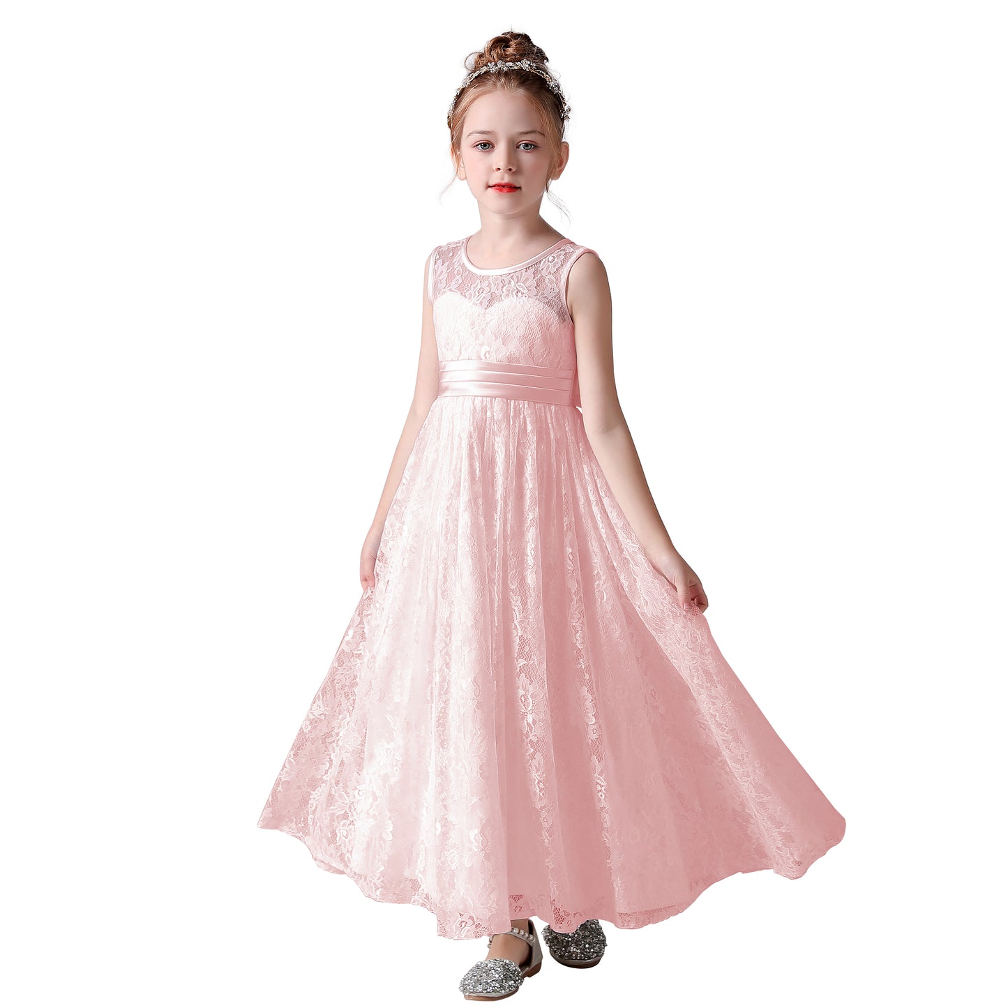 Dideyttawl Lace Flower Girl Dresses For Wedding Pagaent Ball Gown Girls Birthday Party Dress Sleeveless