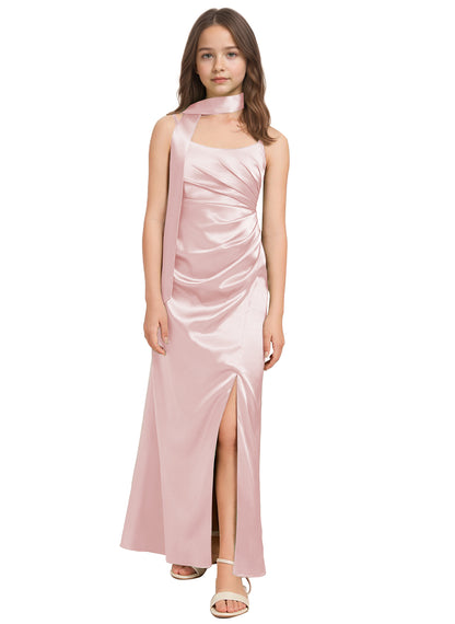 dideyttawl Satin Junior Bridesmaid Dress with Scarf for Girls 4-16 Silk Flower Girl Dress 2527