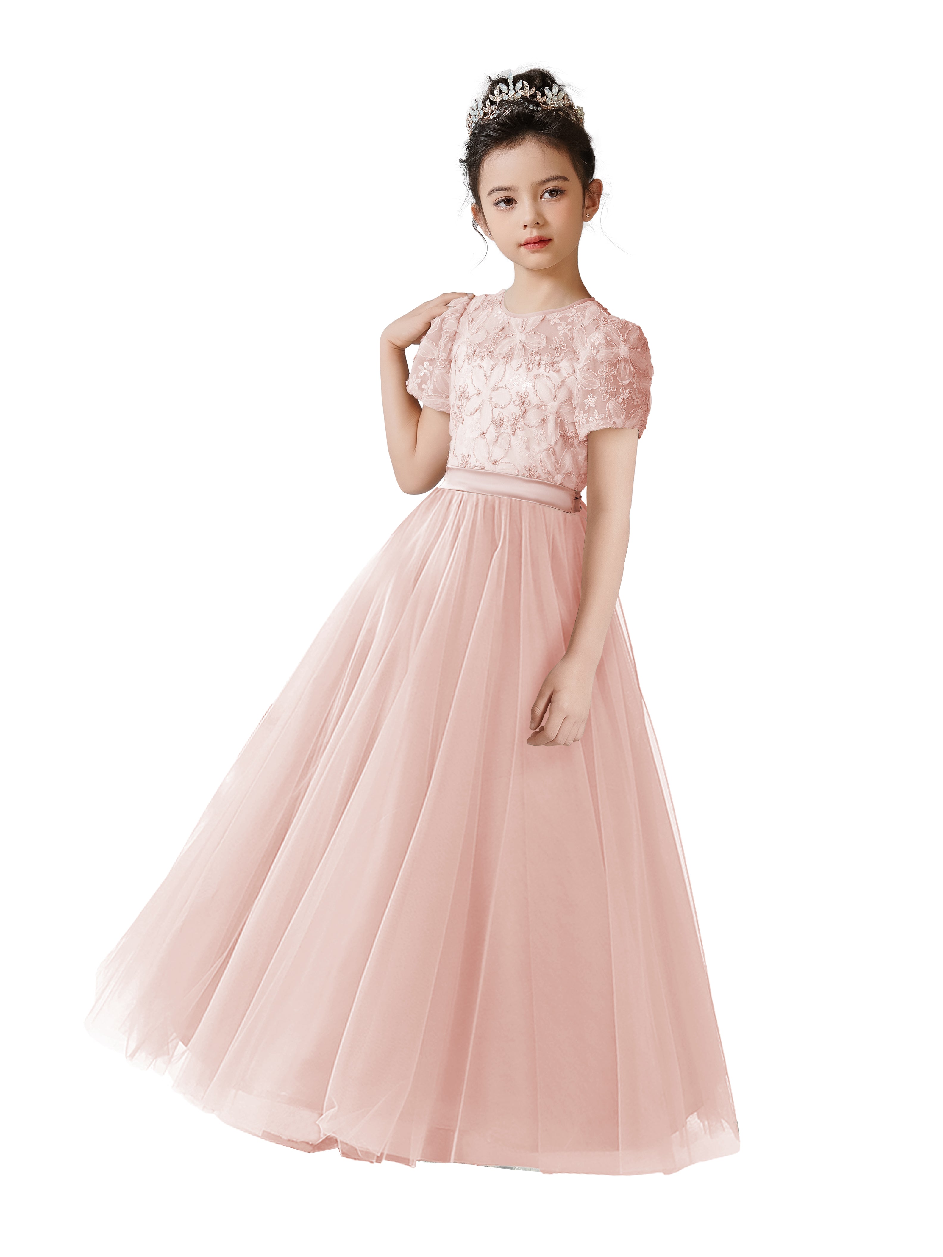 Dideyttawl Puffy Sleeves Girls Formal Dress Birthday Party Dress for Girls