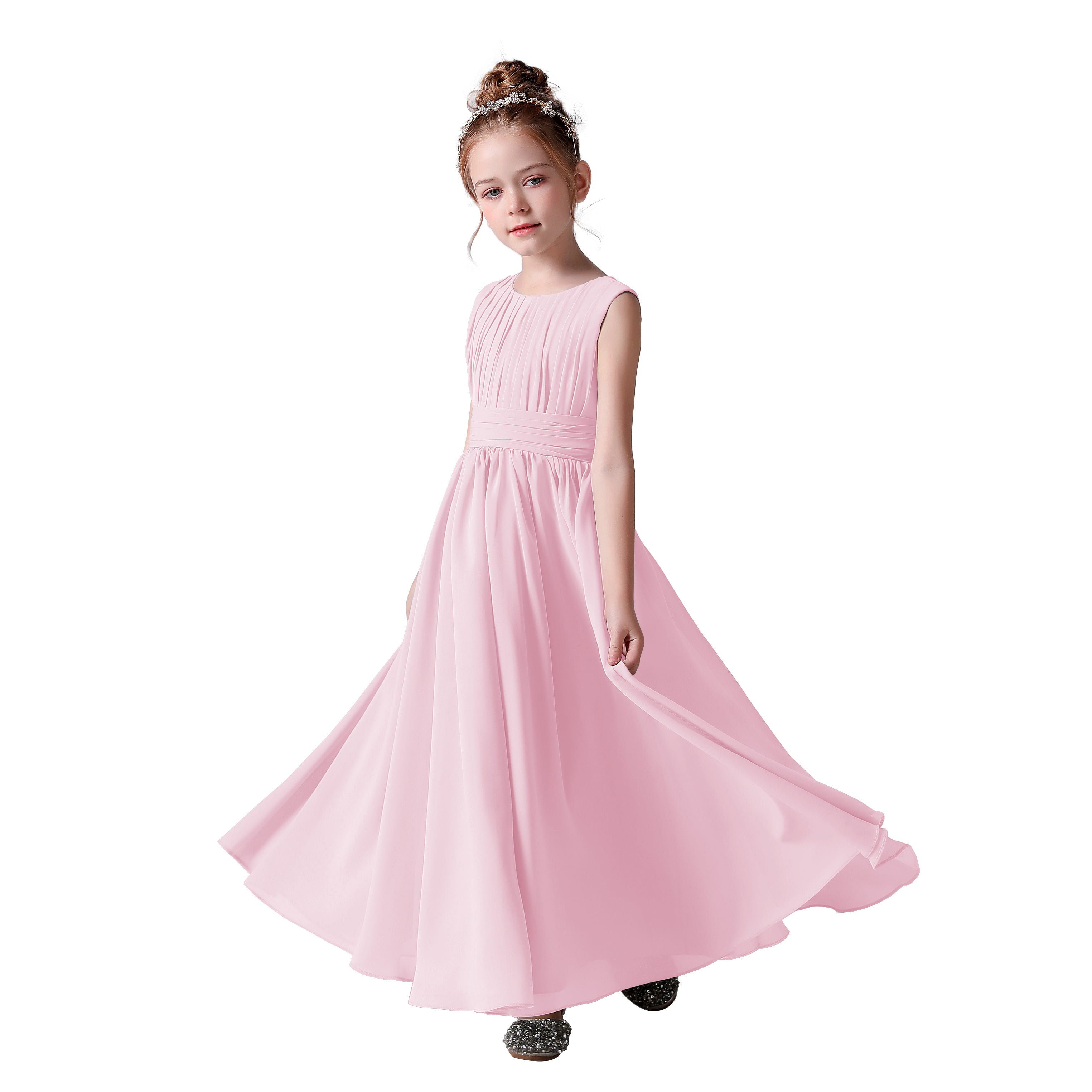 Dideyttawl Pleated Chiffon Flower Girl Dresses Sleeveless Wedding Guest Dress Simple Athenian Style A-Line Dresses for Special Occasion