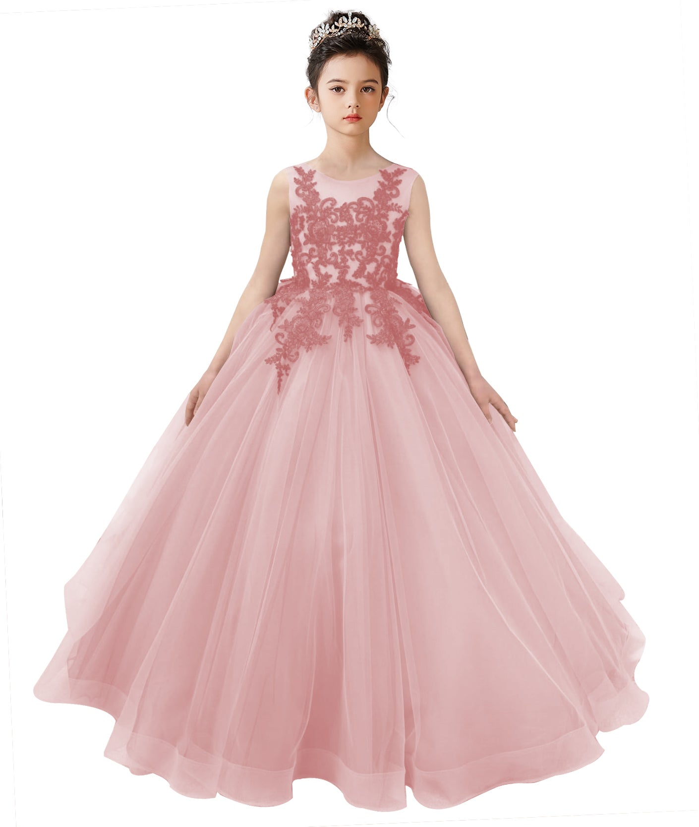 Dideyttawl 2026 Spring Lace Appliqué Ruffle Tulle Pageant Dress Ball Gown 1st Communion Formal Dress Pageant Birthday Party Dress