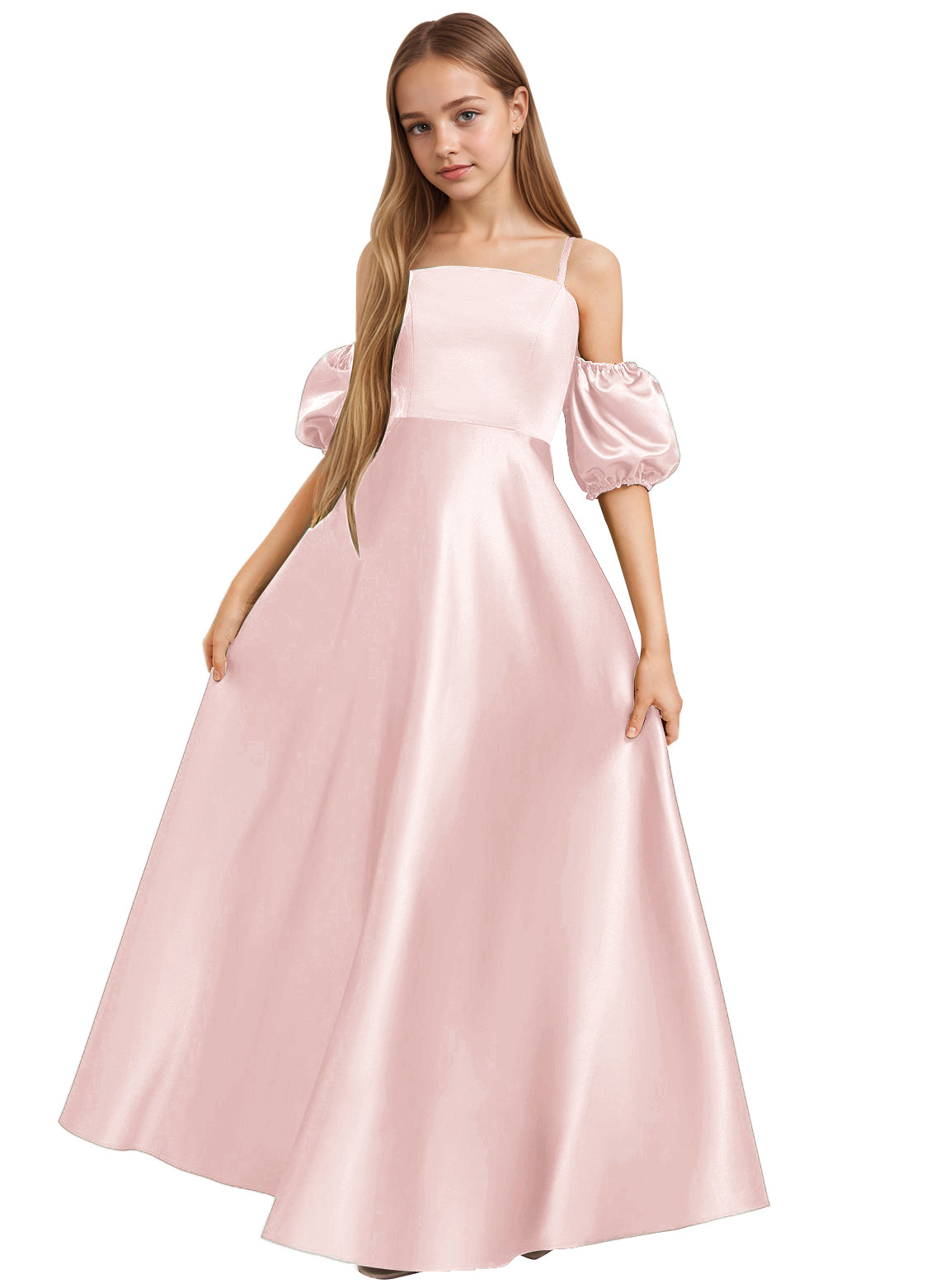 dideyttawl Girls A-Line Cold Shoulder Junior Bridesmaid Dress Silk Satin Flower Girl Dress 2525