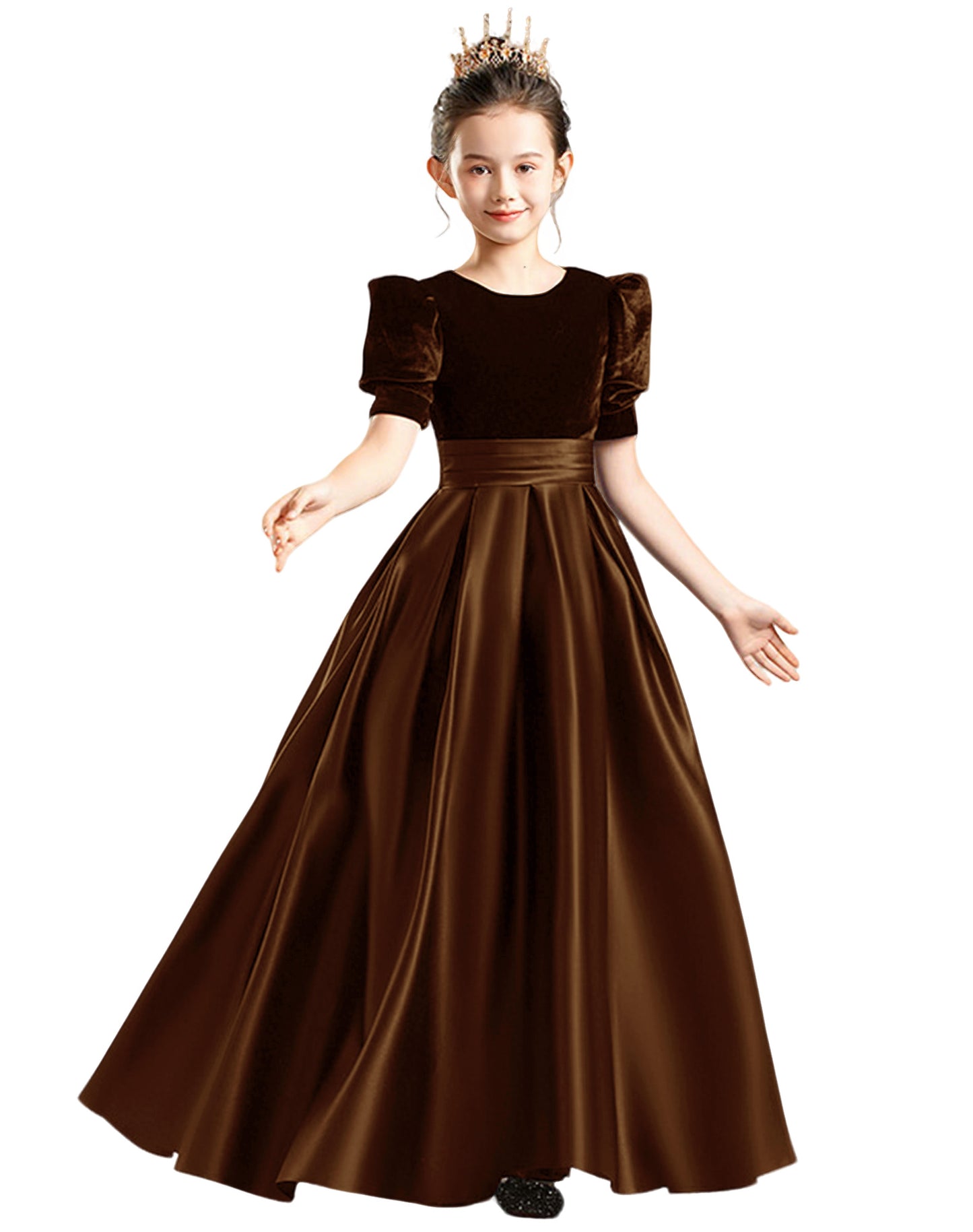 dideyttawl Velvet Junior Bridesmaid Dresses A-Line Satin Flower Girl Dress 2540