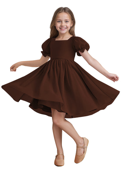 Chiffon Short Sleeves Flower Girl Dresses Knee Length Junior Bridesmaid Dresses for 4-16 650C
