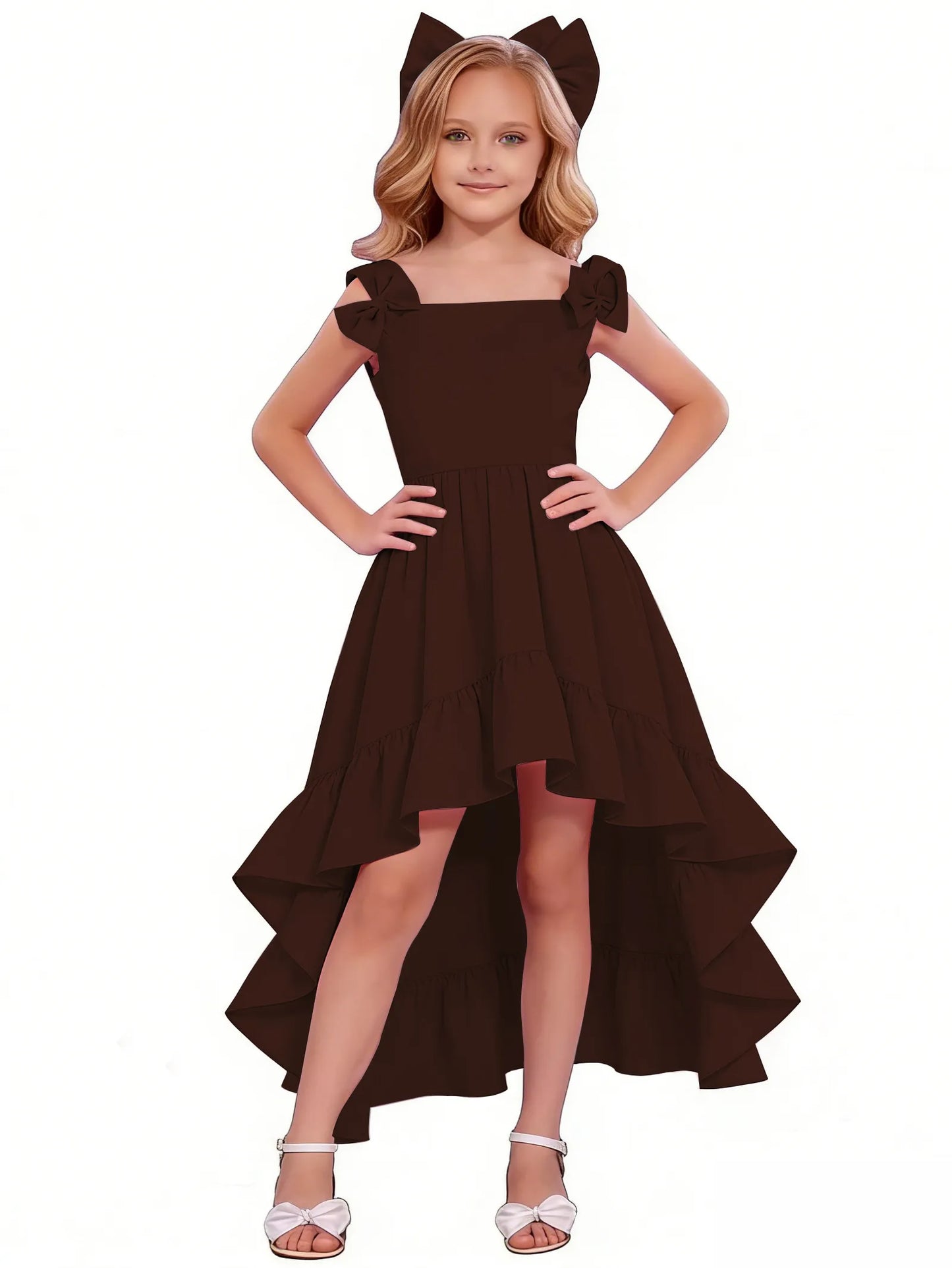 dideyttawl High-Low Junior Bridesmaid Dresses for Girls Chiffon  A-Line Pageant Ball Dress 2636
