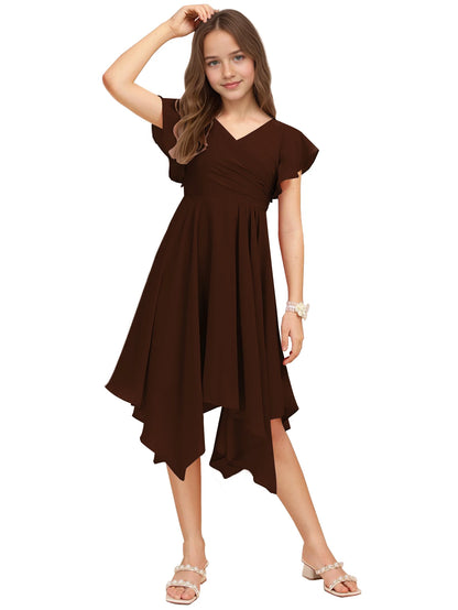 Dideyttawl Dusty Rose Junior Bridesmaid Chiffon Flutter Sleeve A-Line Dress
