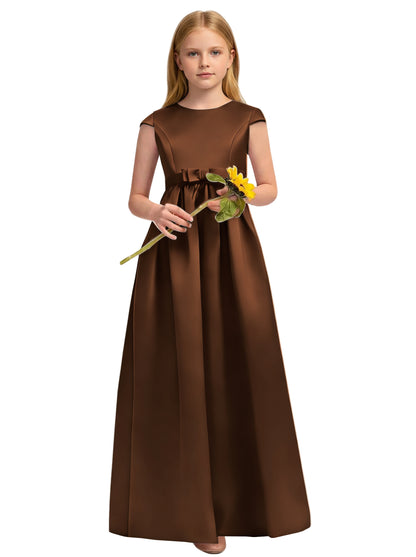 dideyttawl Satin Junior Bridesmaid Dresses Cap Sleeve Pageant Gown 2771