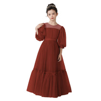 Dideyttawl Girls Dusty Blue Princess Dress Long Sleeve Tulle Ball Gown for Wedding Party