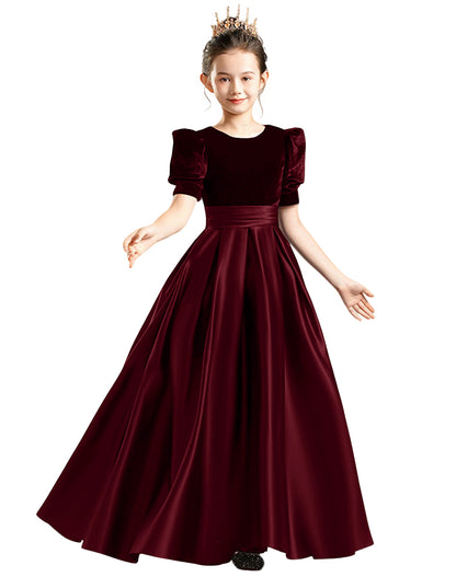 dideyttawl Velvet Junior Bridesmaid Dresses A-Line Satin Flower Girl Dress 2540