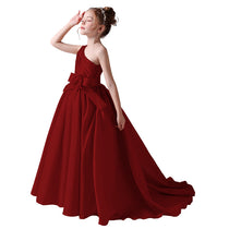 Dideyttawl Flower Girls Pageant Dresses One Shoulder Sleeveless Formal Satin Dress for Wedding Guest Princess Ball Gown Flower Belt Dress