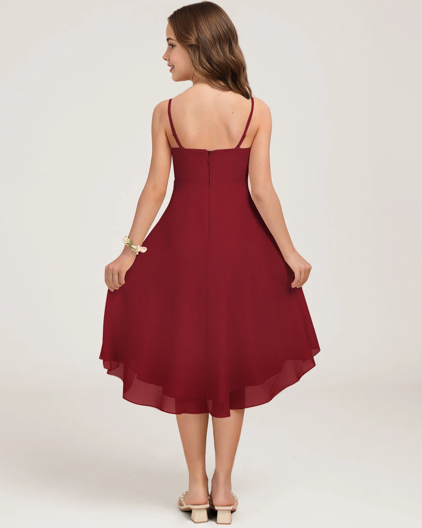 Burgundy Chiffon A-line Junior Bridesmaid Dress Back View